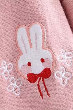 Kawaii Bunny Embroidery Knit Cardigan - Y2K Summer, 90s Fashion, Grunge, Retro, Pastel Goth Style