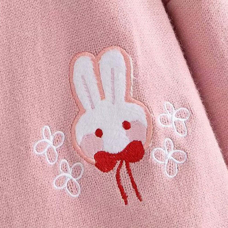 Kawaii Bunny Embroidery Knit Cardigan - Y2K Summer, 90s Fashion, Grunge, Retro, Pastel Goth Style