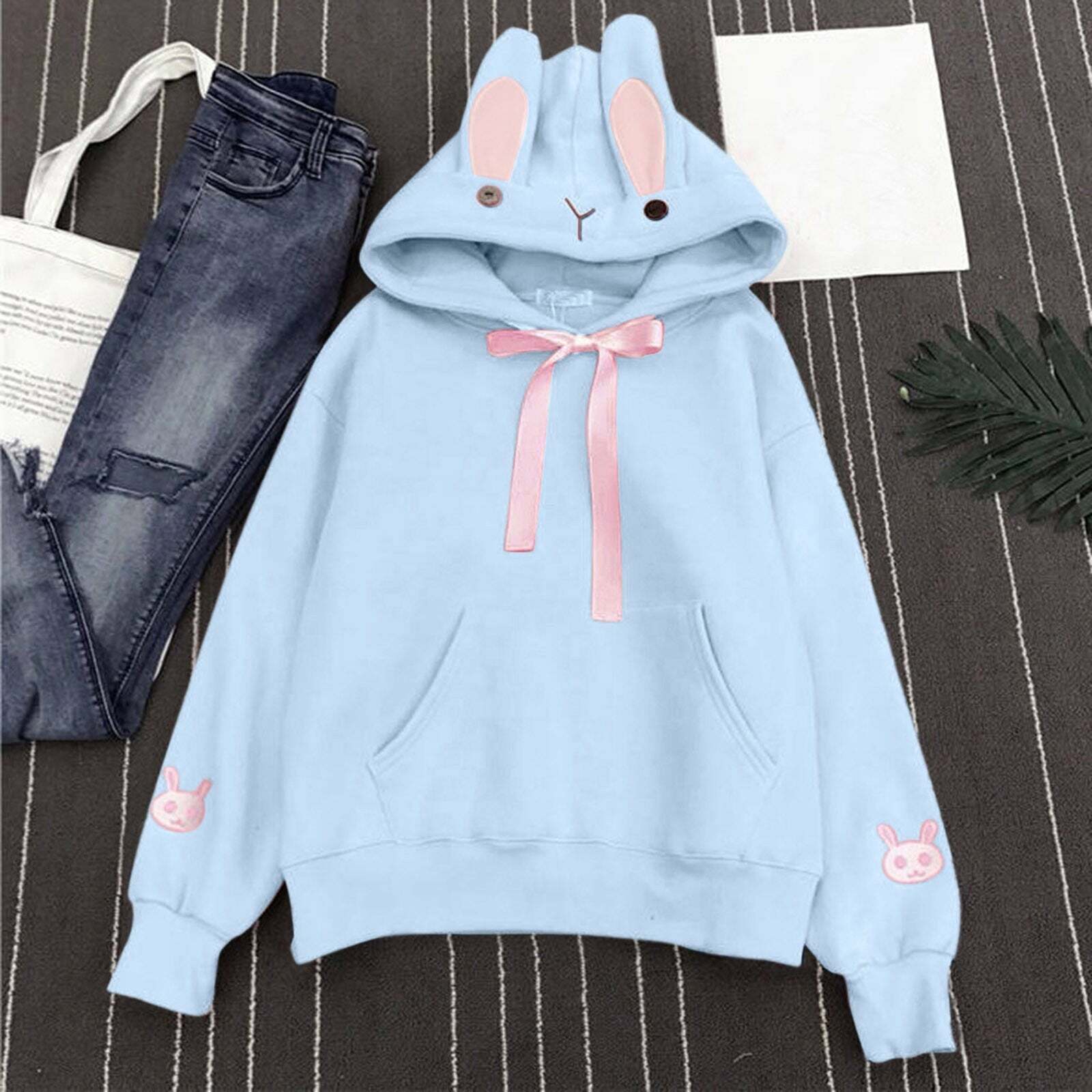 Kawaii Bunny Hoodie - Blue | Y2K Summer, 90s Grunge, Retro Style, Pastel Goth, Y2K Club Out