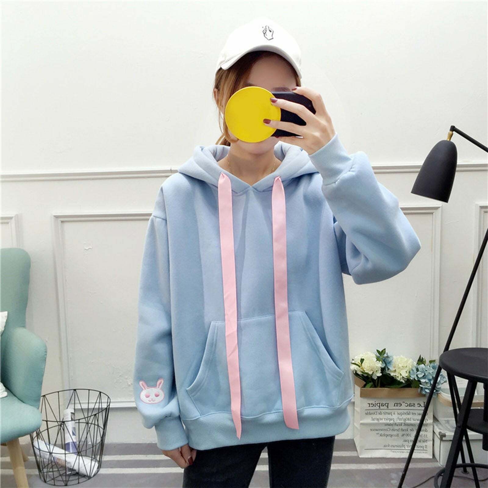 Kawaii Bunny Hoodie - Blue | Y2K Summer, 90s Grunge, Retro Style, Pastel Goth, Y2K Club Out