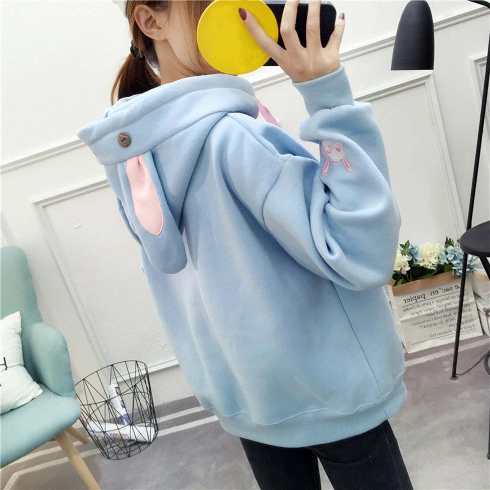 Kawaii Bunny Hoodie - Blue | Y2K Summer, 90s Grunge, Retro Style, Pastel Goth, Y2K Club Out