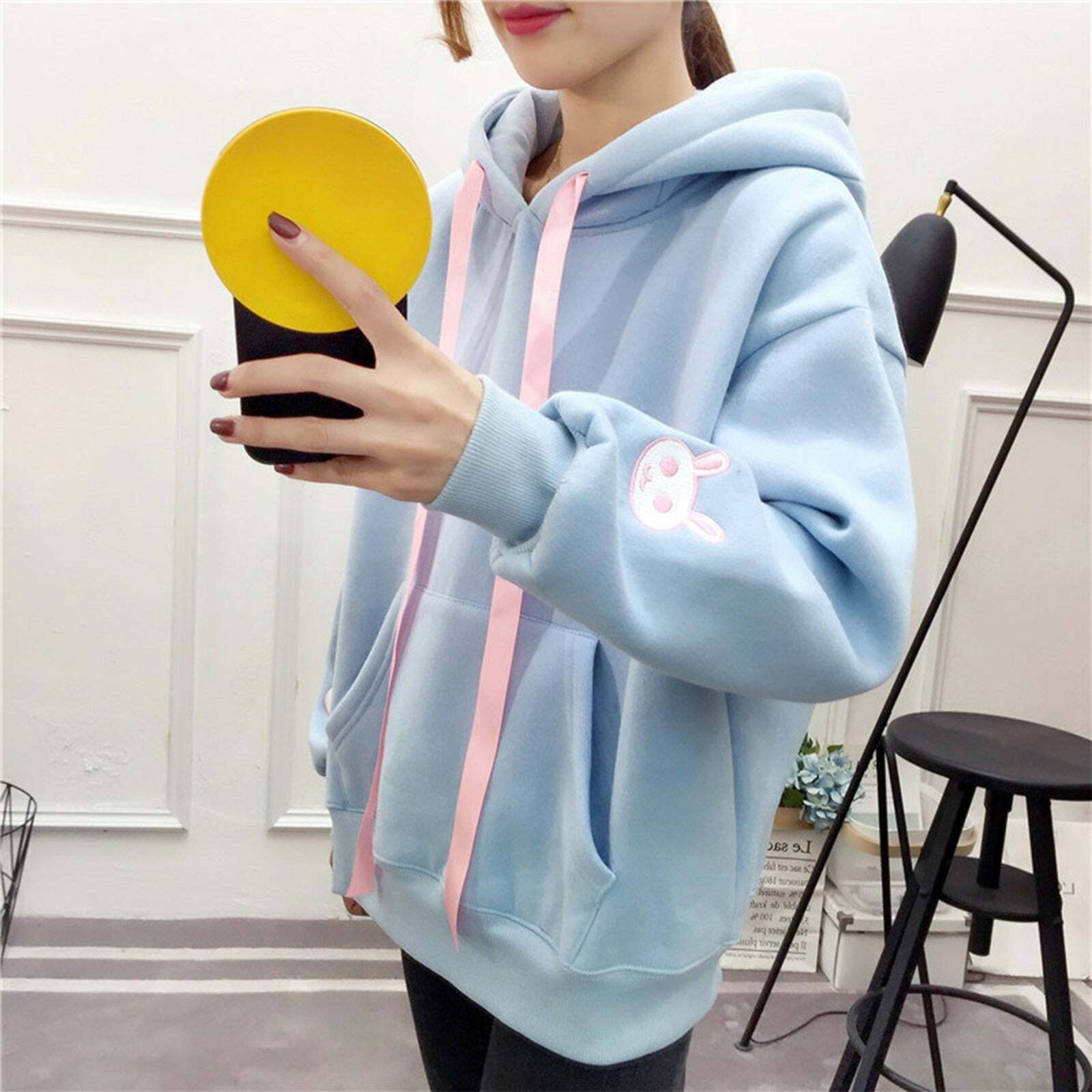 Kawaii Bunny Hoodie - Blue | Y2K Summer, 90s Grunge, Retro Style, Pastel Goth, Y2K Club Out