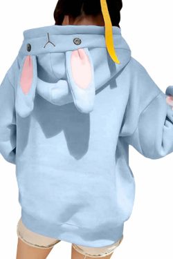 Kawaii Bunny Hoodie - Blue | Y2K Summer, 90s Grunge, Retro Style, Pastel Goth, Y2K Club Out