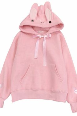 Kawaii Bunny Hoodie - Pink | Y2K Summer, 90s Grunge, Retro Style, Pastel Goth, Y2K Popstar