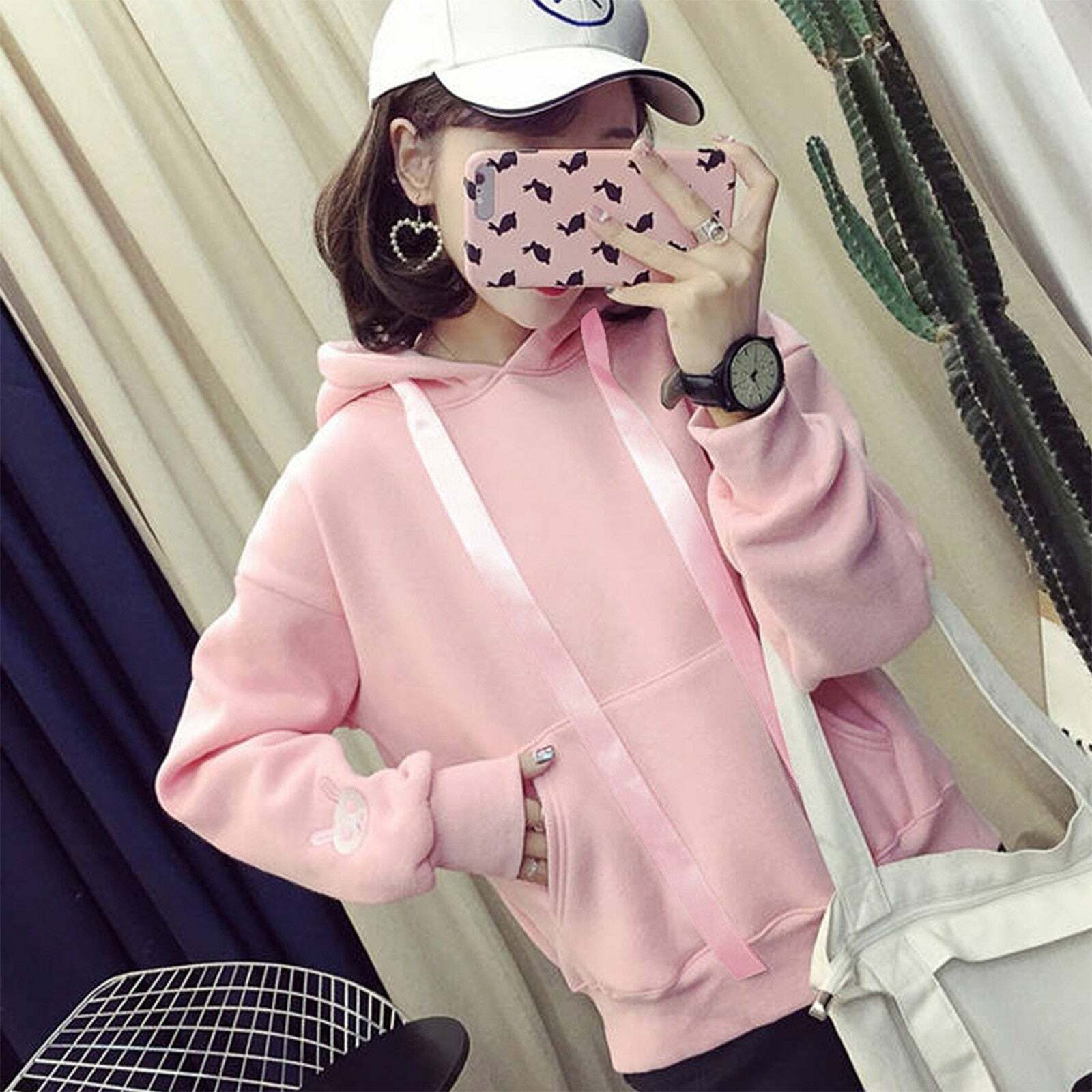 Kawaii Bunny Hoodie - Pink | Y2K Summer, 90s Grunge, Retro Style, Pastel Goth, Y2K Popstar