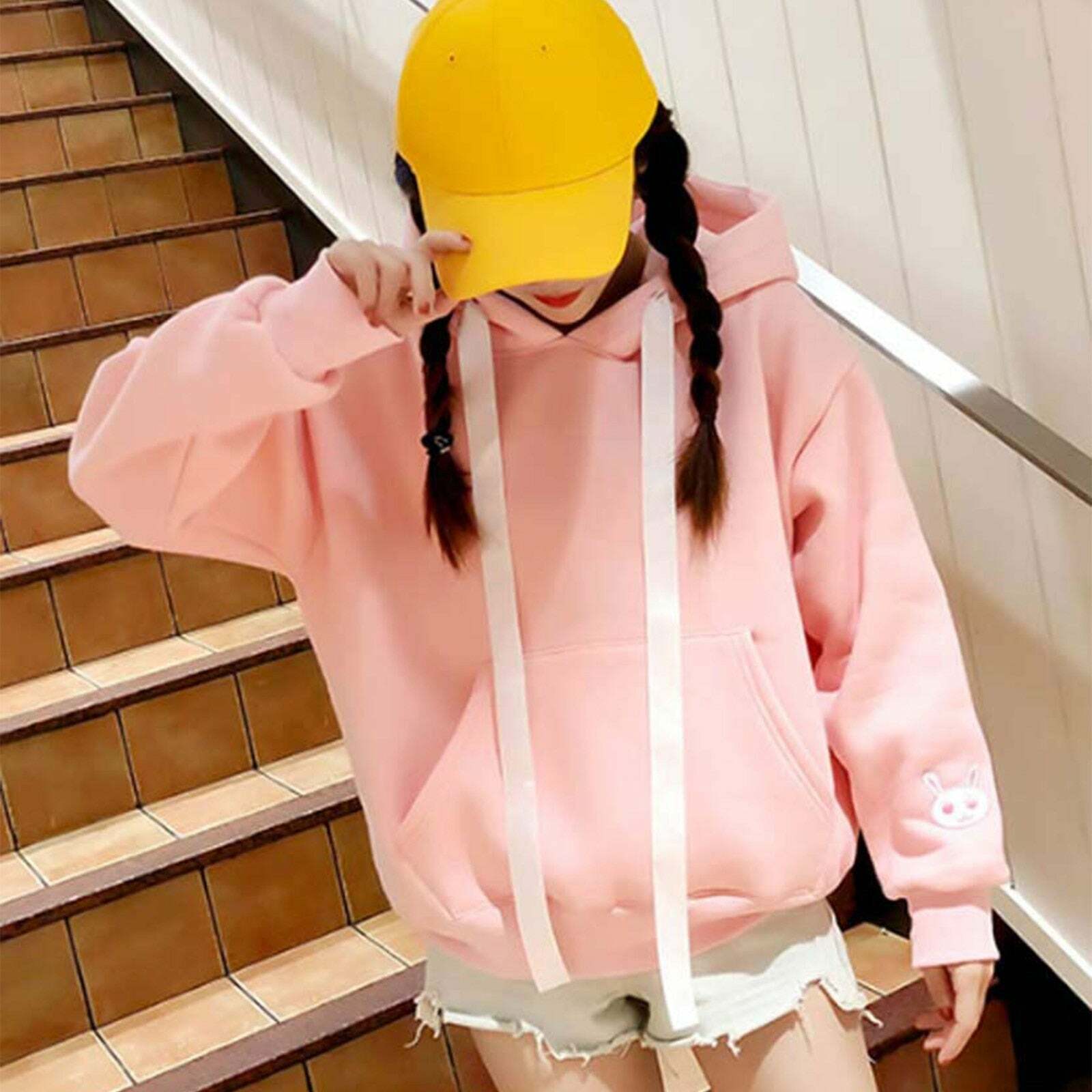 Kawaii Bunny Hoodie - Pink | Y2K Summer, 90s Grunge, Retro Style, Pastel Goth, Y2K Popstar