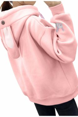 Kawaii Bunny Hoodie - Pink | Y2K Summer, 90s Grunge, Retro Style, Pastel Goth, Y2K Popstar