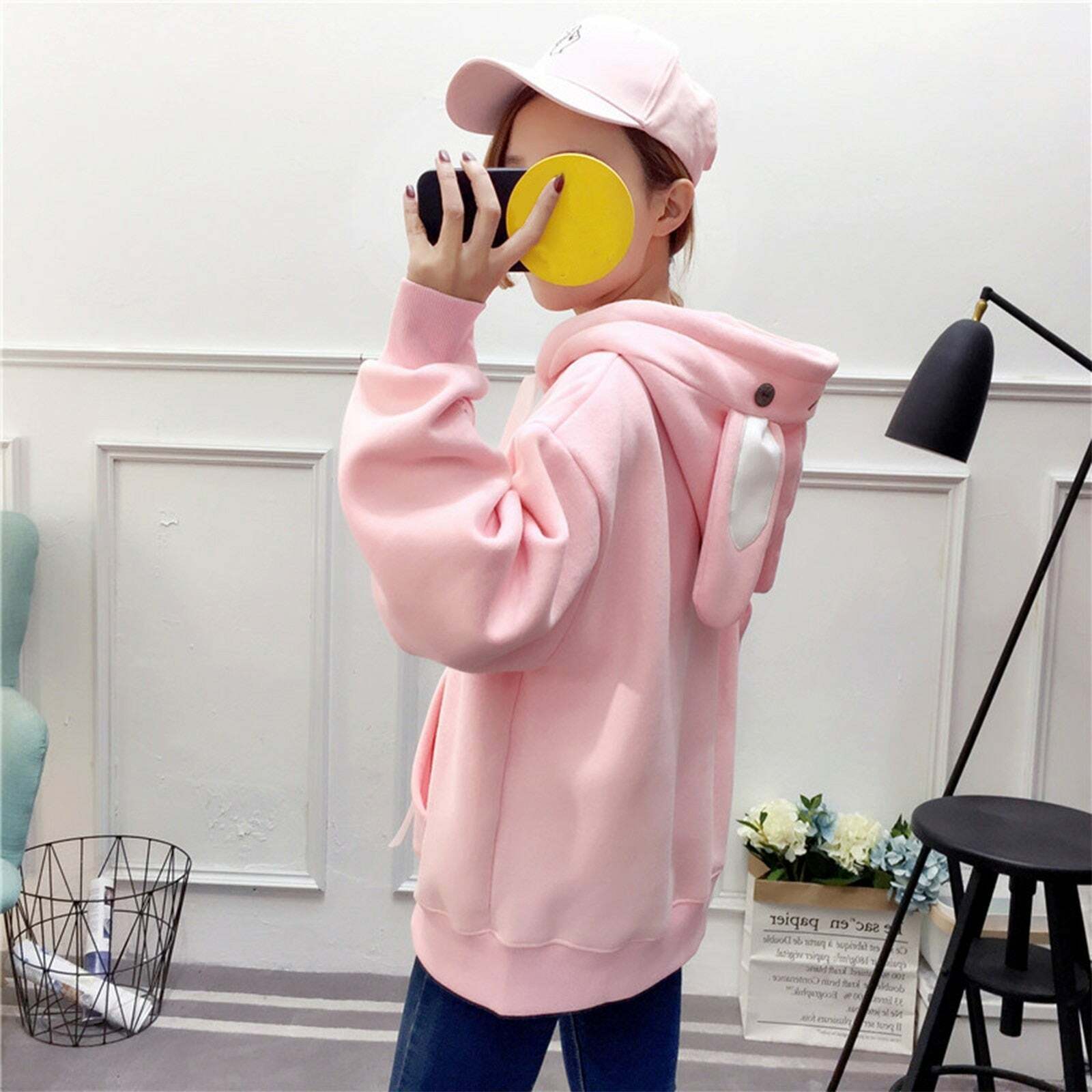 Kawaii Bunny Hoodie - Pink | Y2K Summer, 90s Grunge, Retro Style, Pastel Goth, Y2K Popstar