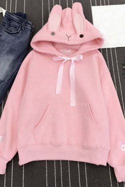 Kawaii Bunny Hoodie - Pink | Y2K Summer, 90s Grunge, Retro Style, Pastel Goth, Y2K Popstar