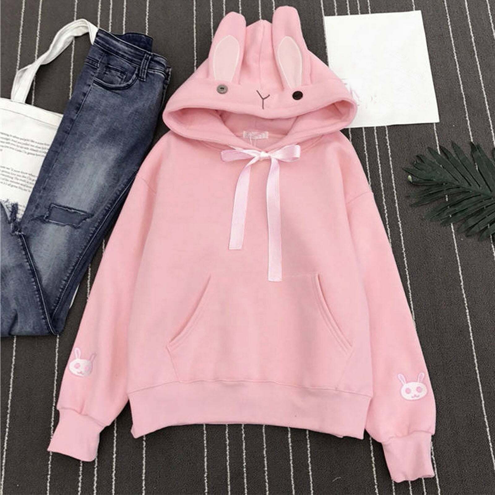 Kawaii Bunny Hoodie - Pink | Y2K Summer, 90s Grunge, Retro Style, Pastel Goth, Y2K Popstar