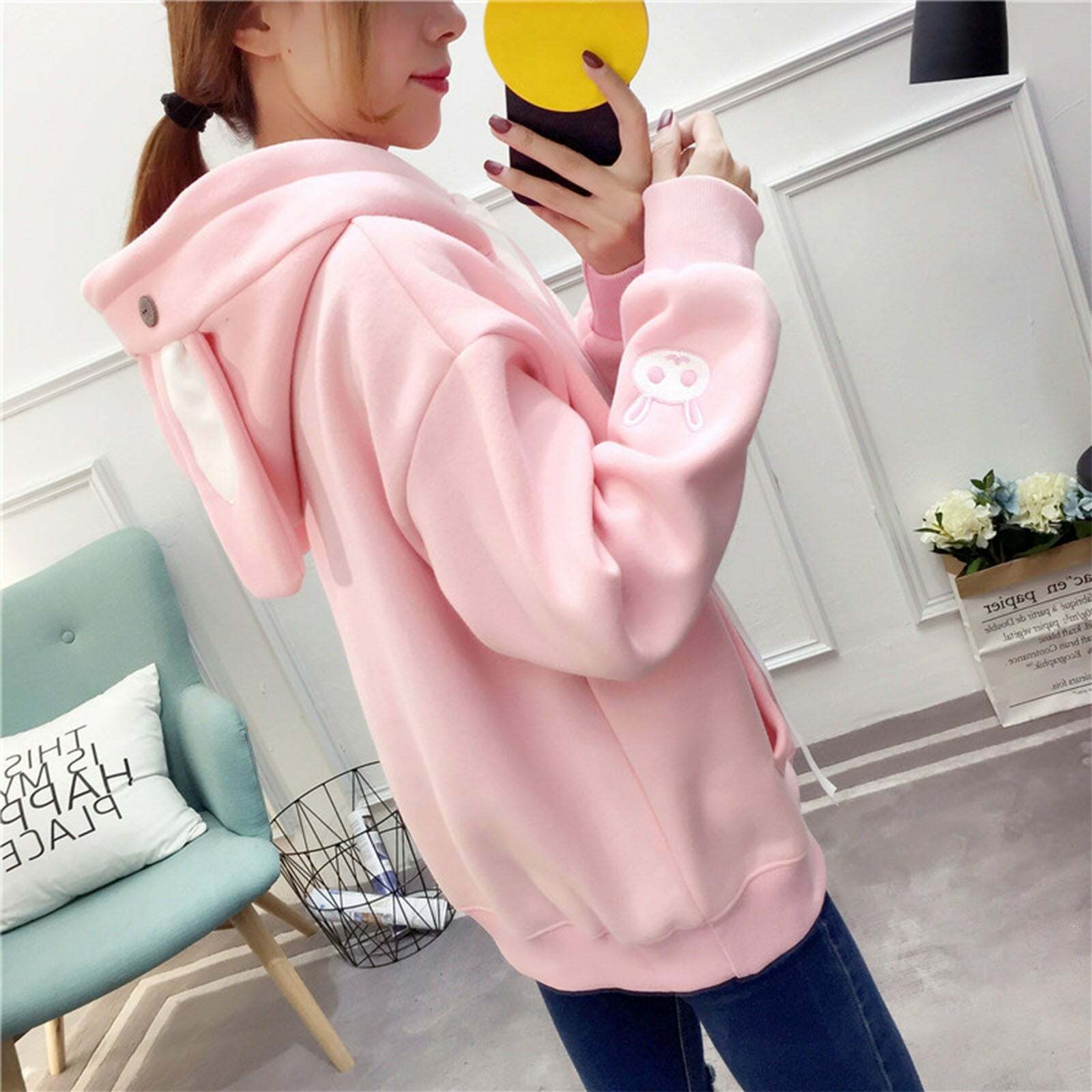 Kawaii Bunny Hoodie - Pink | Y2K Summer, 90s Grunge, Retro Style, Pastel Goth, Y2K Popstar