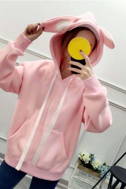 Kawaii Bunny Hoodie - Pink | Y2K Summer, 90s Grunge, Retro Style, Pastel Goth, Y2K Popstar