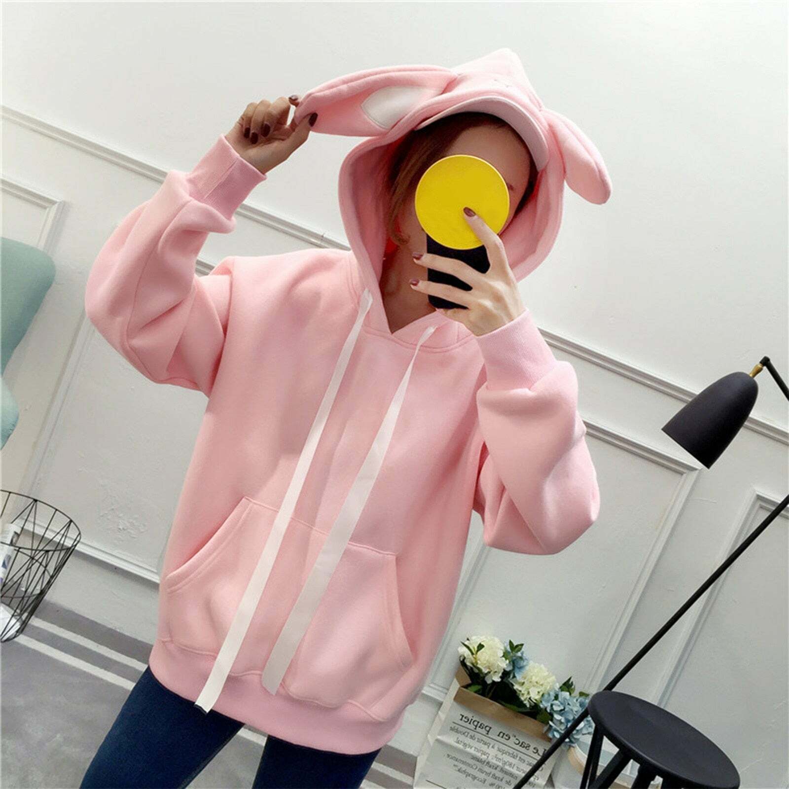 Kawaii Bunny Hoodie - Pink | Y2K Summer, 90s Grunge, Retro Style, Pastel Goth, Y2K Popstar