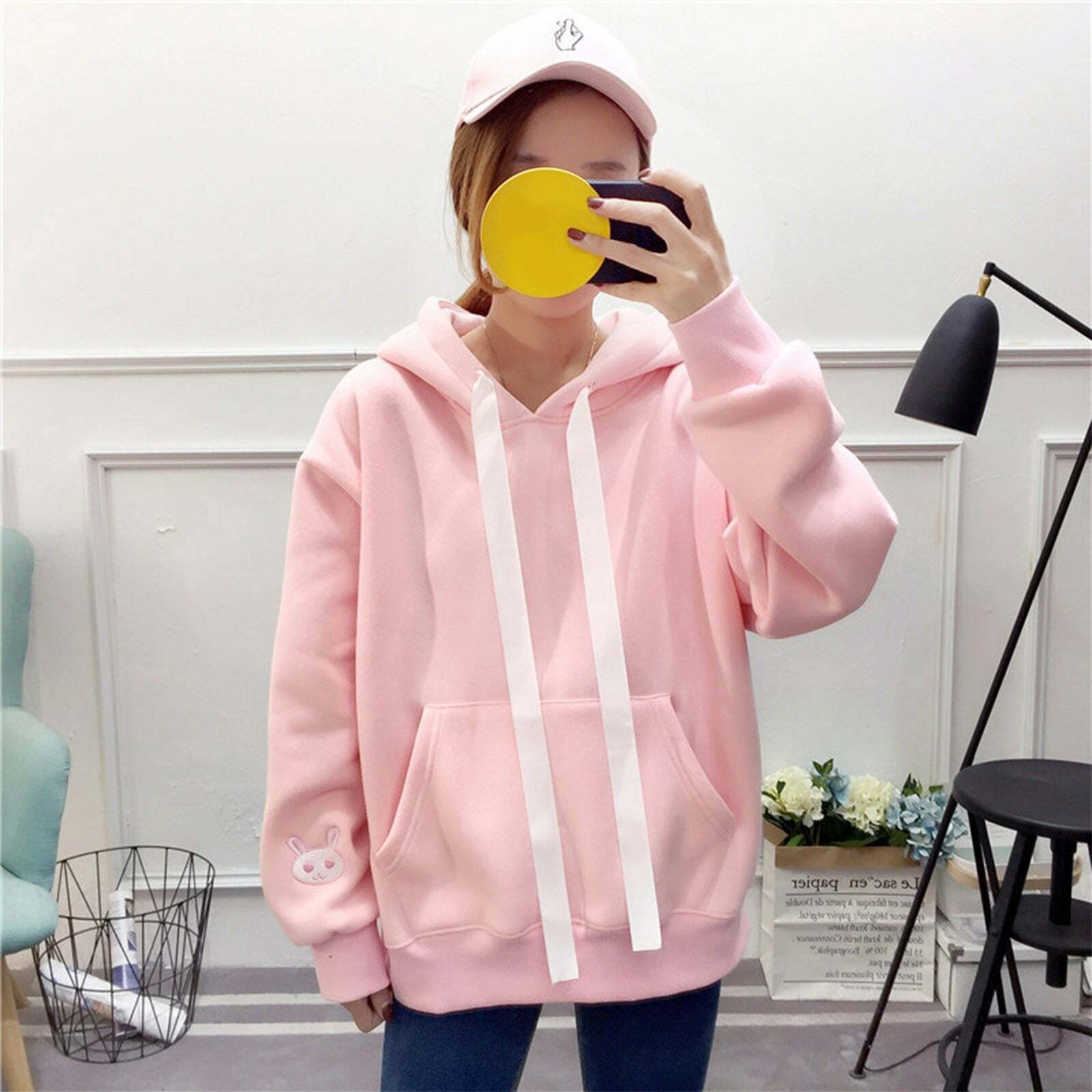 Kawaii Bunny Hoodie - Pink | Y2K Summer, 90s Grunge, Retro Style, Pastel Goth, Y2K Popstar