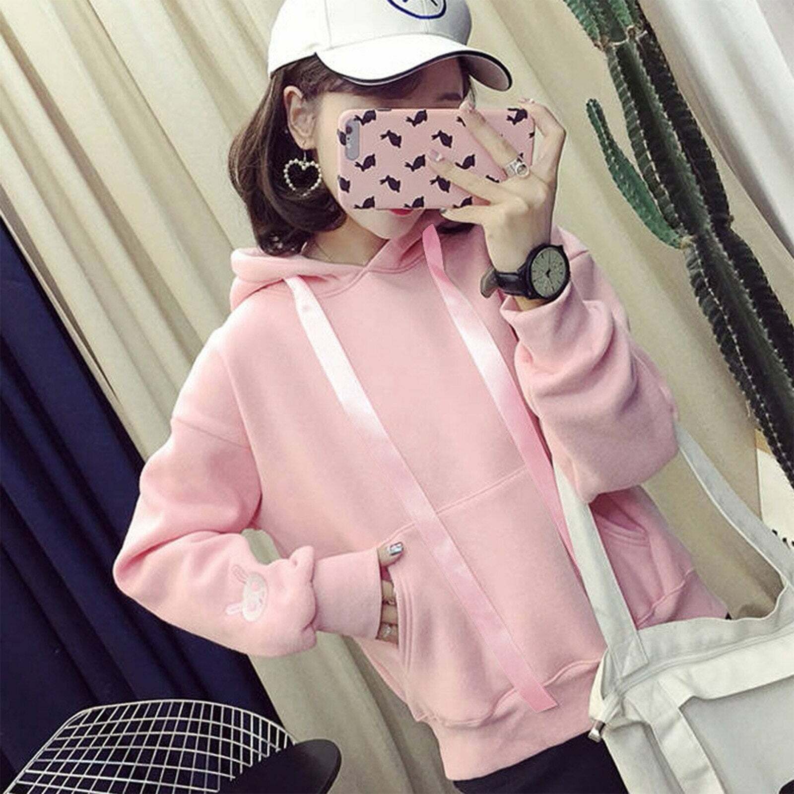 Kawaii Bunny Hoodie - Pink | Y2K Summer, 90s Grunge, Retro Style, Pastel Goth, Y2K Popstar