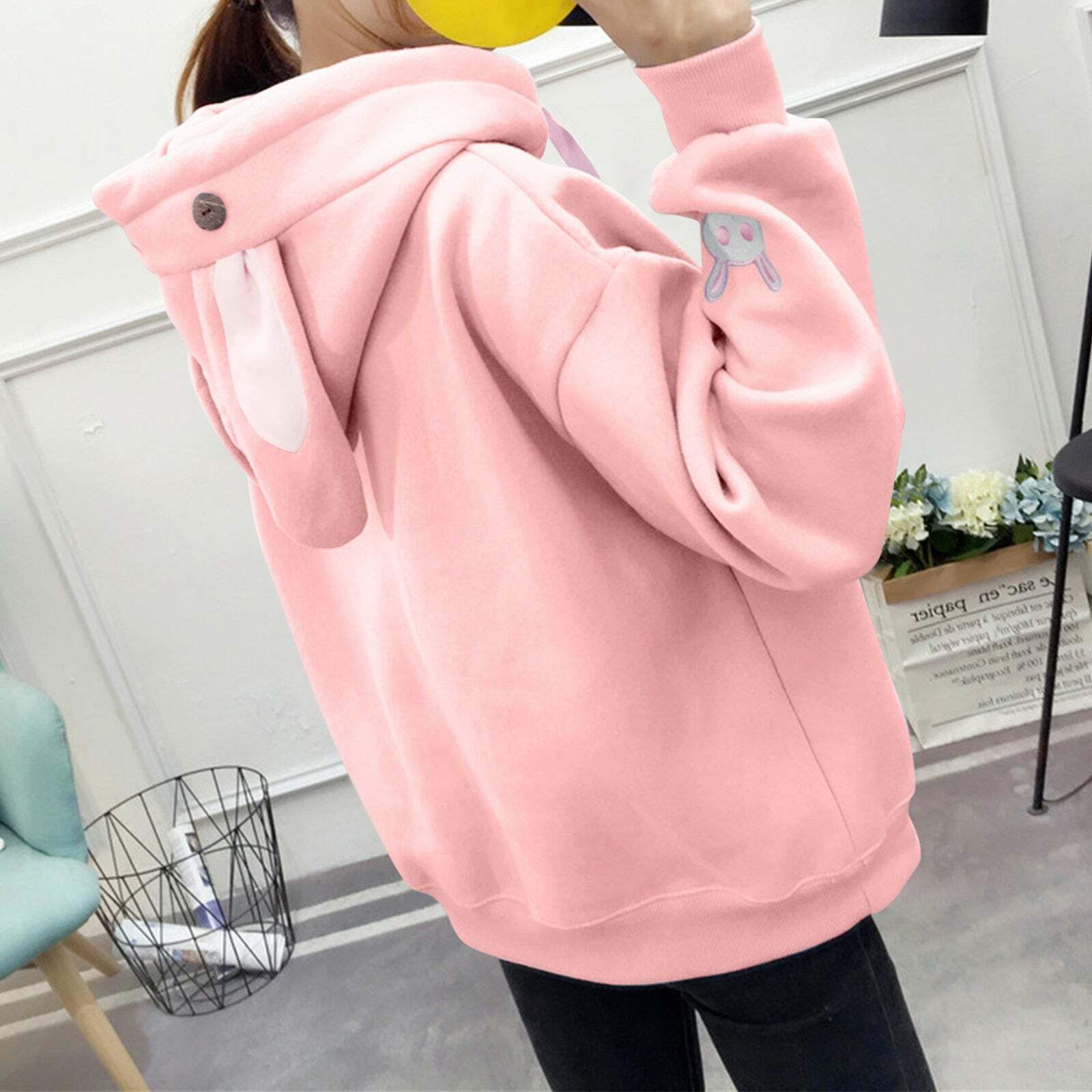 Kawaii Bunny Hoodie - Pink | Y2K Summer, 90s Grunge, Retro Style, Pastel Goth, Y2K Popstar