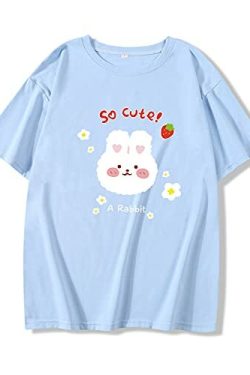 Kawaii Bunny Strawberry Blue T-Shirt - Y2K Summer, 90s Fashion, Grunge, Retro, Pastel Goth Outfit