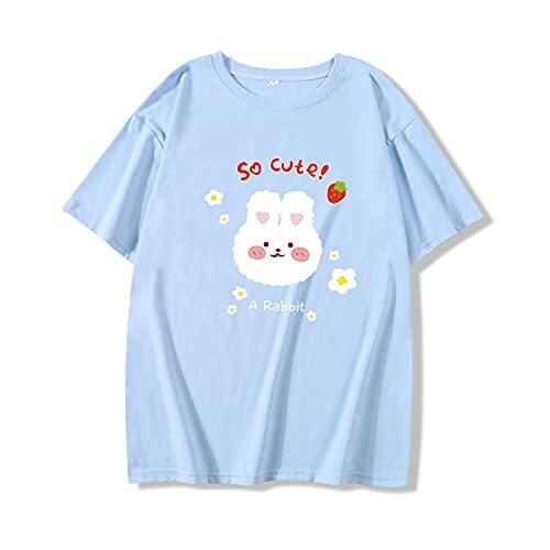 Kawaii Bunny Strawberry Blue T-Shirt - Y2K Summer, 90s Fashion, Grunge, Retro, Pastel Goth Outfit