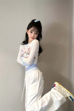 Kawaii Cat Print Long Sleeve Tee - Y2K Summer, 90s Grunge, Retro, Pastel Goth, Y2K Fashion