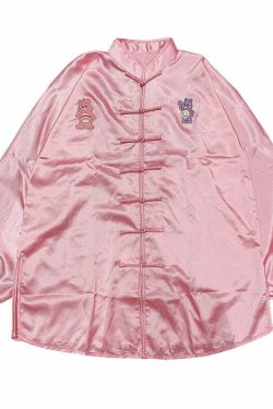 Kawaii Chinese Pink Satin Loungewear Set - Y2K Summer, 90s Grunge, Retro, Pastel Goth Outfits