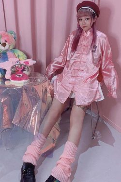 Kawaii Chinese Pink Satin Loungewear Set - Y2K Summer, 90s Grunge, Retro, Pastel Goth Outfits