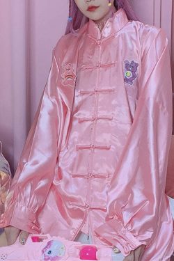 Kawaii Chinese Pink Satin Loungewear Set - Y2K Summer, 90s Grunge, Retro, Pastel Goth Outfits