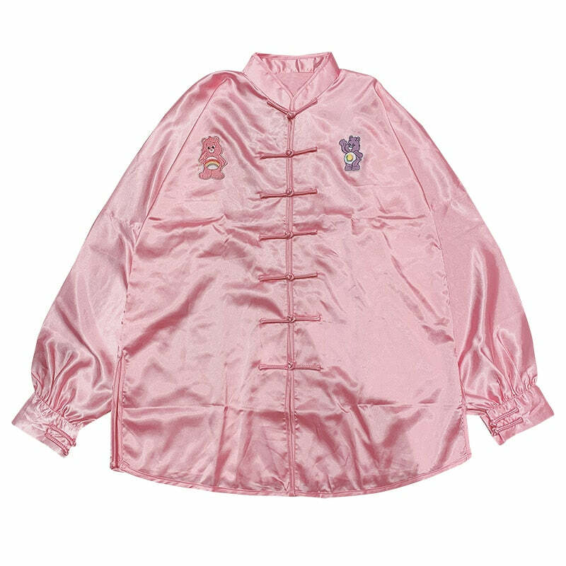 Kawaii Chinese Pink Satin Loungewear Set - Y2K Summer, 90s Grunge, Retro, Pastel Goth Outfits