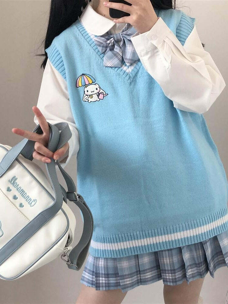 Kawaii Cinnamoroll Blue Sweater Vest - Y2K Summer, 90s Grunge, Retro Pastel Goth Fashion