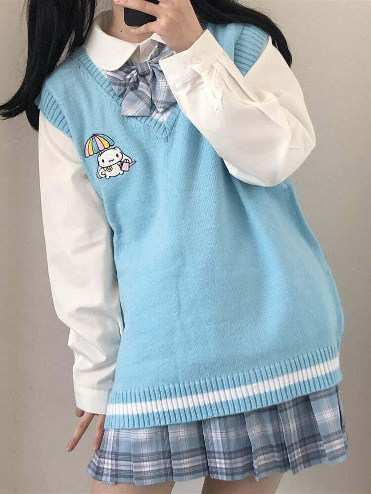 Kawaii Cinnamoroll Blue Sweater Vest - Y2K Summer, 90s Grunge, Retro Pastel Goth Fashion