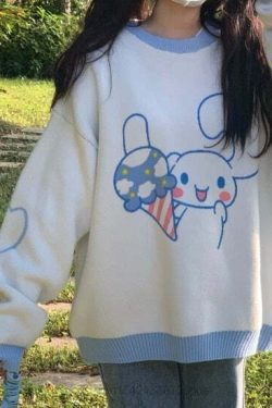 Kawaii Cinnamoroll Lovely Sweater - White Blue Y2K Grunge 90s Retro Summer Outfit