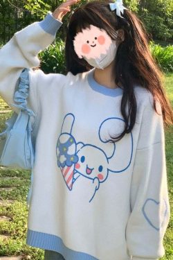 Kawaii Cinnamoroll Lovely Sweater - White Blue Y2K Grunge 90s Retro Summer Outfit