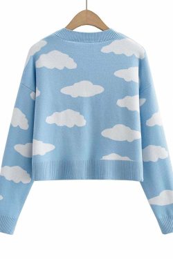 Kawaii Clouds Knitted Cardigan - Y2K Summer, 90s Grunge, Retro Style, Pastel Goth, Y2K Out