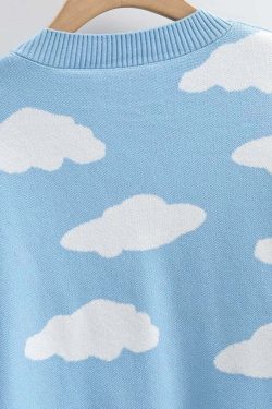 Kawaii Clouds Knitted Cardigan - Y2K Summer, 90s Grunge, Retro Style, Pastel Goth, Y2K Out