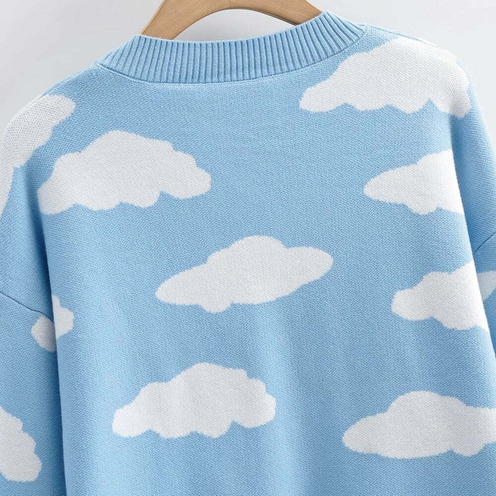 Kawaii Clouds Knitted Cardigan - Y2K Summer, 90s Grunge, Retro Style, Pastel Goth, Y2K Out
