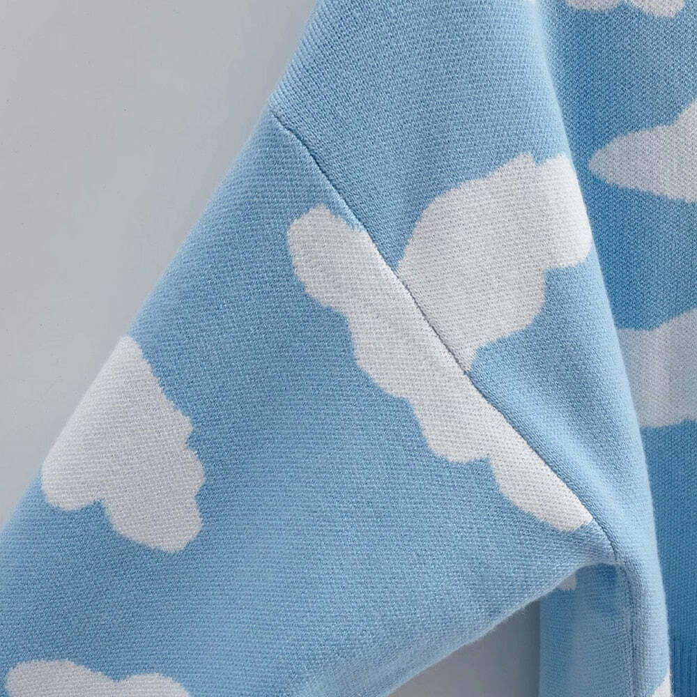 Kawaii Clouds Knitted Cardigan - Y2K Summer, 90s Grunge, Retro Style, Pastel Goth, Y2K Out
