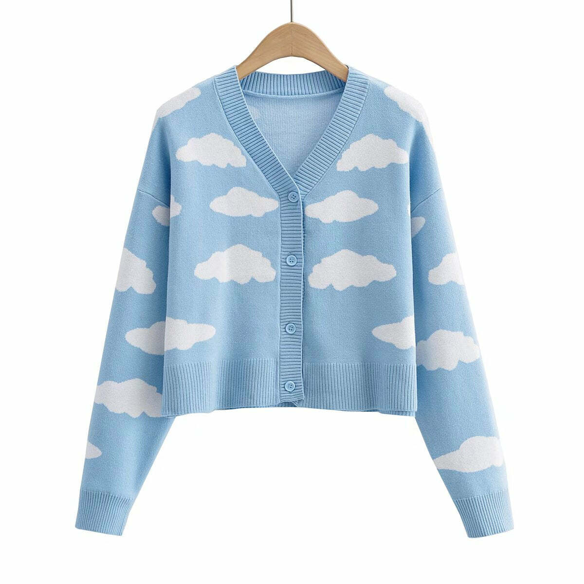 Kawaii Clouds Knitted Cardigan - Y2K Summer, 90s Grunge, Retro Style, Pastel Goth, Y2K Out