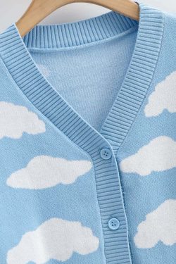 Kawaii Clouds Knitted Cardigan - Y2K Summer, 90s Grunge, Retro Style, Pastel Goth, Y2K Out