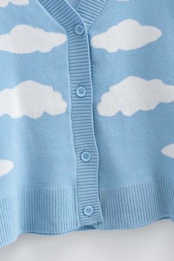 Kawaii Clouds Knitted Cardigan - Y2K Summer, 90s Grunge, Retro Style, Pastel Goth, Y2K Out