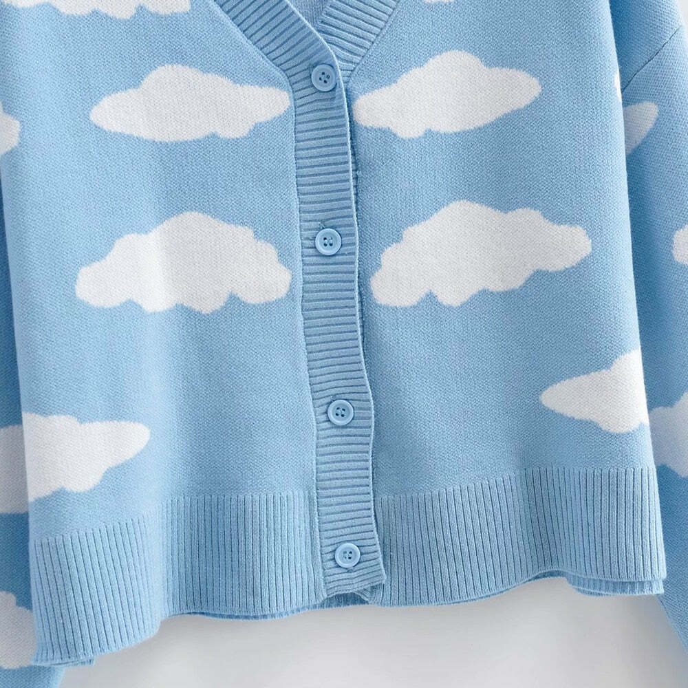 Kawaii Clouds Knitted Cardigan - Y2K Summer, 90s Grunge, Retro Style, Pastel Goth, Y2K Out