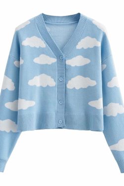 Kawaii Clouds Knitted Cardigan - Y2K Summer, 90s Grunge, Retro Style, Pastel Goth, Y2K Out