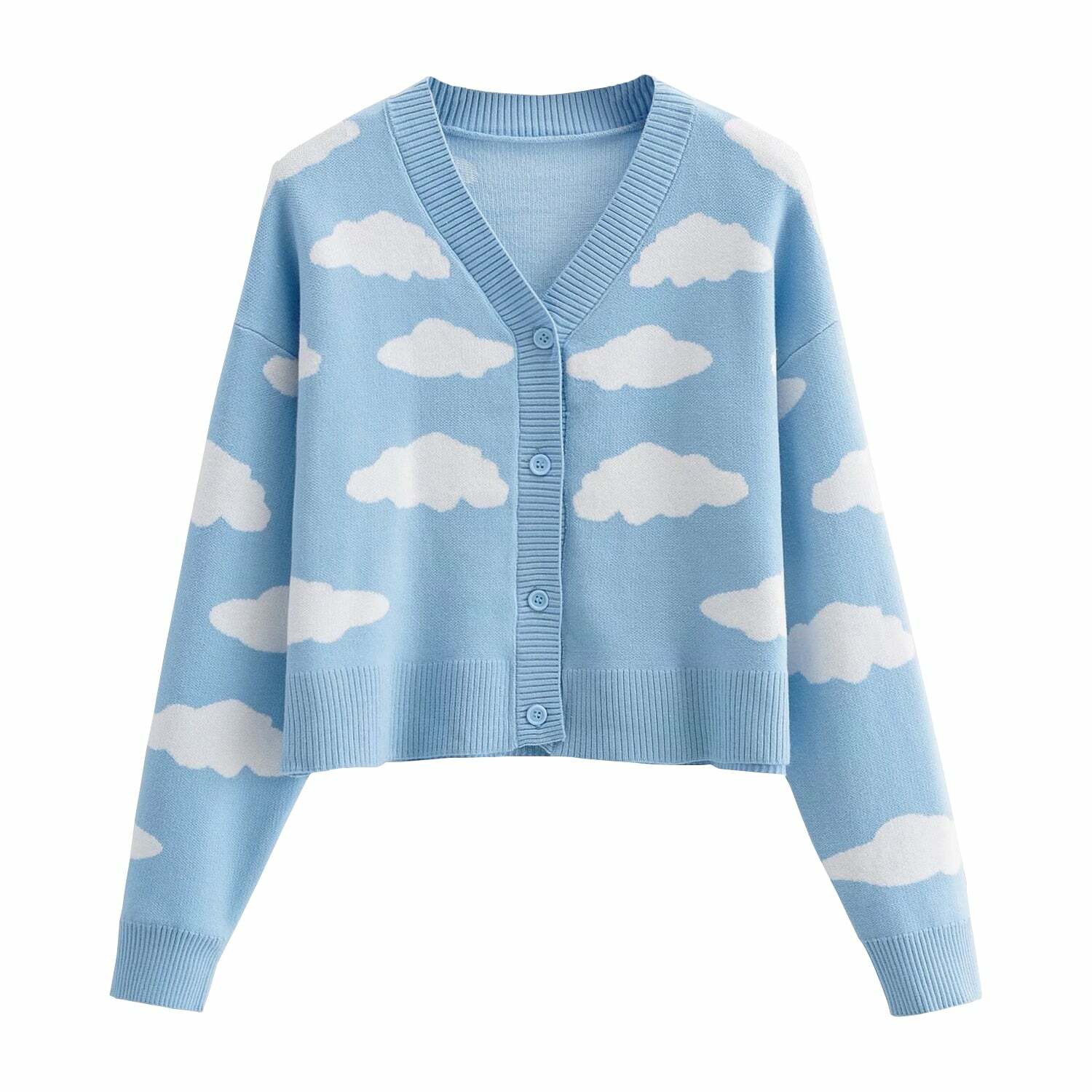 Kawaii Clouds Knitted Cardigan - Y2K Summer, 90s Grunge, Retro Style, Pastel Goth, Y2K Out
