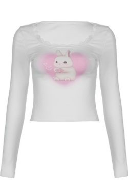 Kawaii Coquette Lace Trim Long Sleeve Crop Top - Y2K Grunge, 90s Fashion, Retro Summer Outfit
