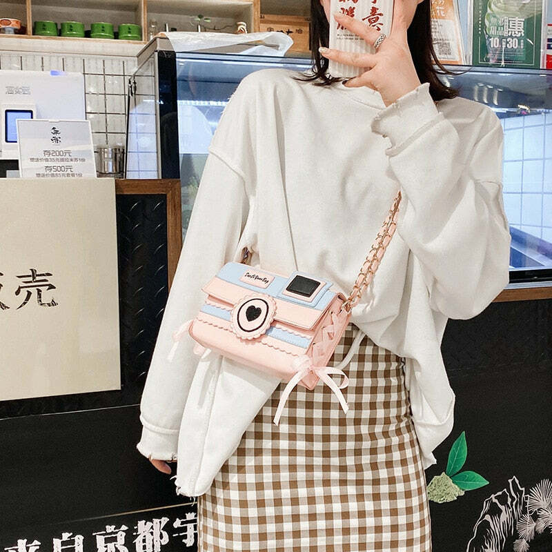 Kawaii Dream Camera Handbag - Y2K Summer Grunge, 90s Retro, Pastel Goth, Y2K Popstar Style