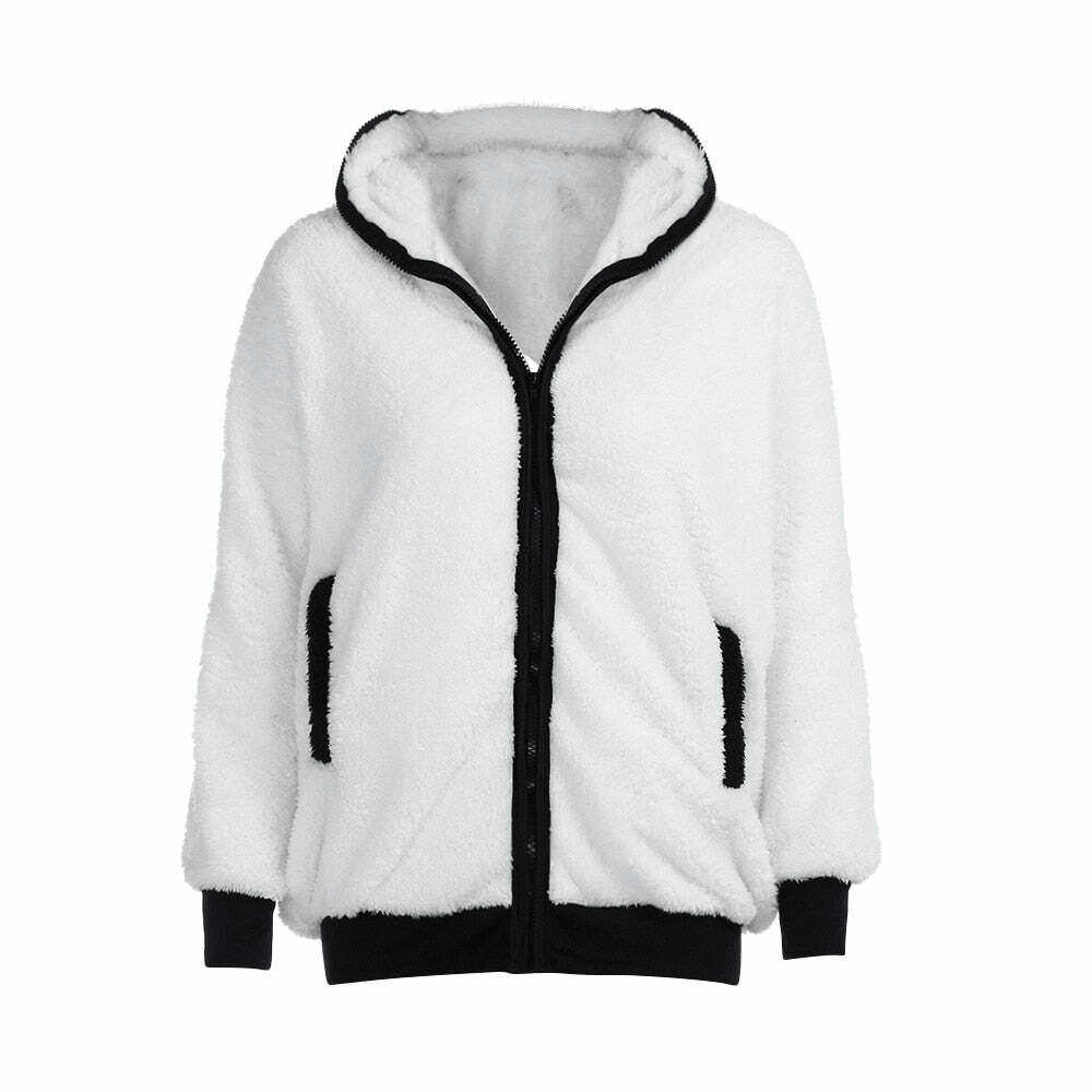 Kawaii Fluffy Panda Hoodie - Y2K Summer Grunge, 90s Retro, Pastel Goth, Y2K Club & Party Out