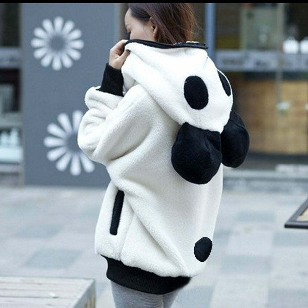 Kawaii Fluffy Panda Hoodie - Y2K Summer Grunge, 90s Retro, Pastel Goth, Y2K Club & Party Out