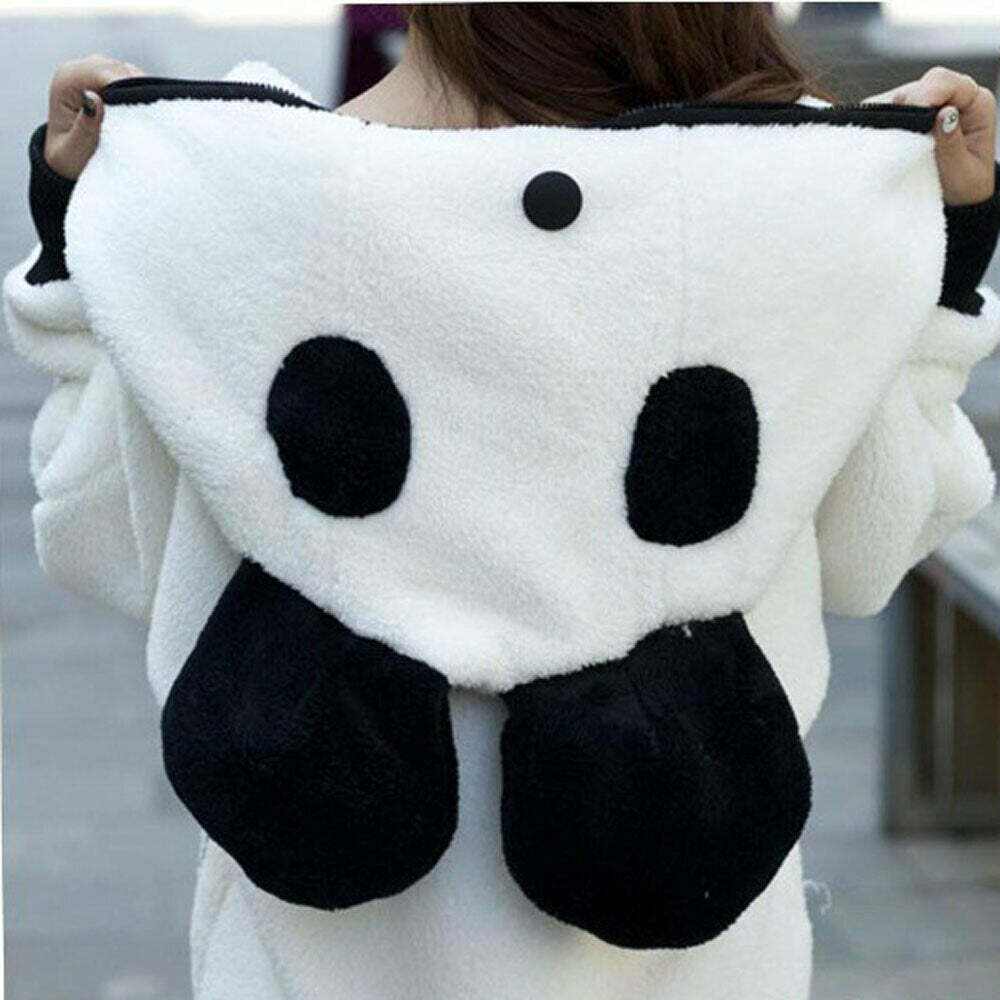 Kawaii Fluffy Panda Hoodie - Y2K Summer Grunge, 90s Retro, Pastel Goth, Y2K Club & Party Out