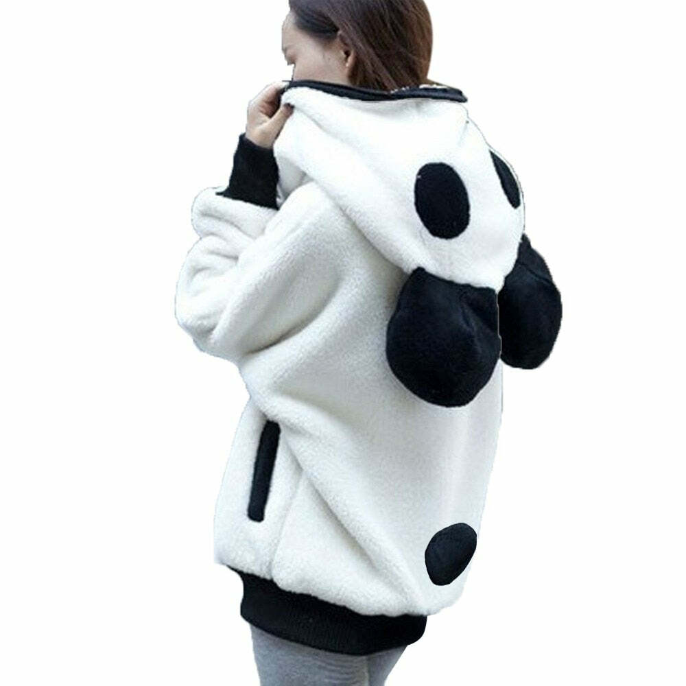 Kawaii Fluffy Panda Hoodie - Y2K Summer Grunge, 90s Retro, Pastel Goth, Y2K Club & Party Out