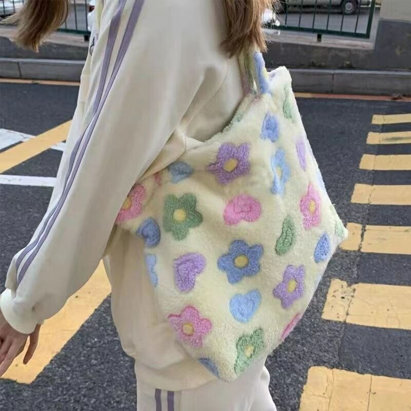 Kawaii Fluffy Soft Floral Handbag - Y2K Summer, 90s Grunge, Retro Style, Pastel Goth, Y2K