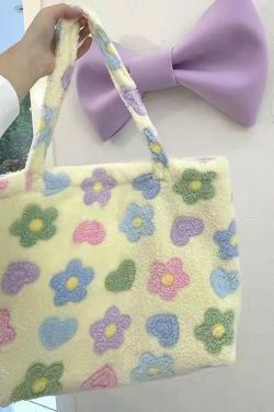 Kawaii Fluffy Soft Floral Handbag - Y2K Summer, 90s Grunge, Retro Style, Pastel Goth, Y2K