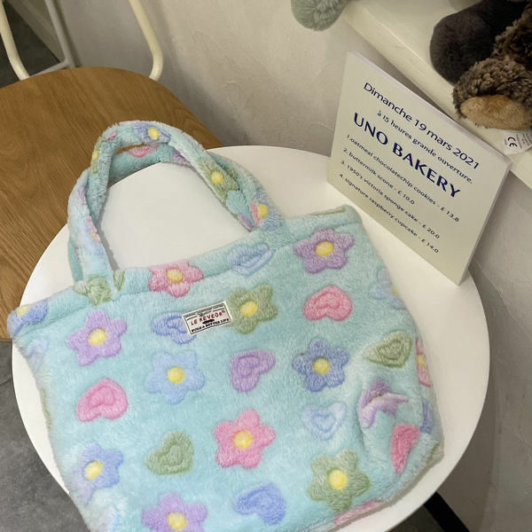 Kawaii Fluffy Soft Floral Handbag - Y2K Summer, 90s Grunge, Retro Style, Pastel Goth, Y2K